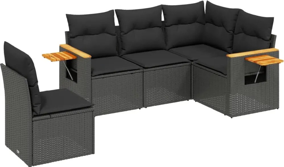 vidaXL Set mobilier de grădină cu perne, 5 piese, negru, poliratan