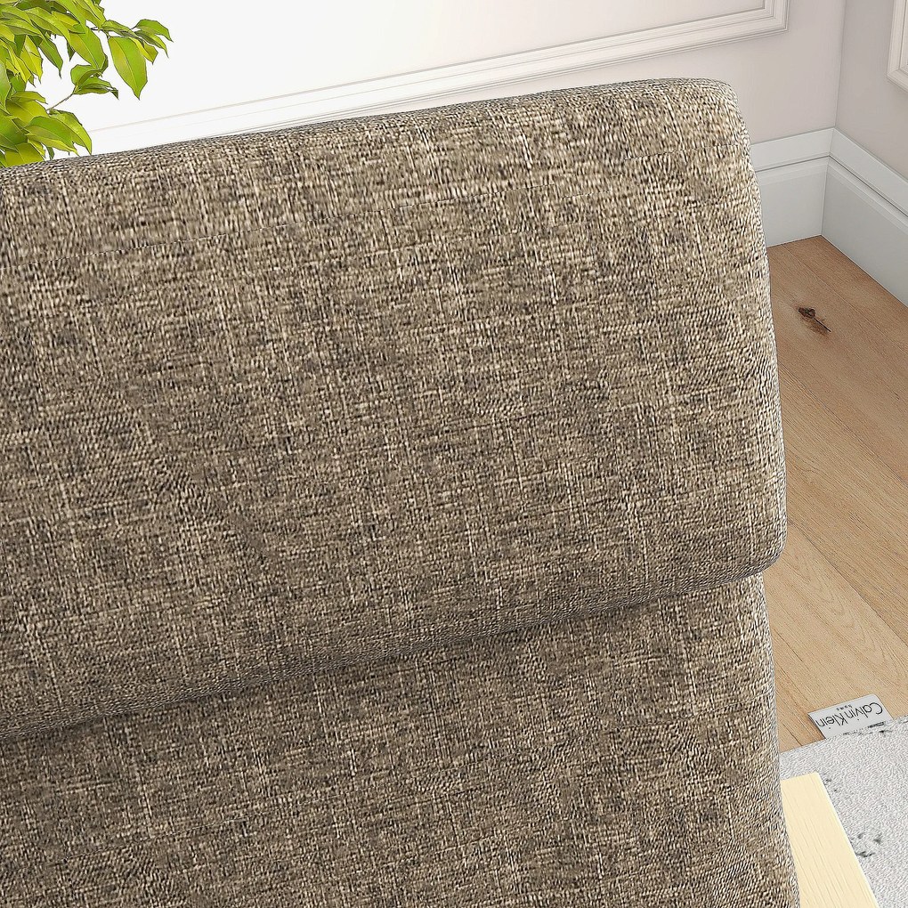 HOMCOM Fotoliu cu brațe și pernă pentru cap, Material textil cu aspect de in, Cadru din lemn, Maro + Natură | Aosom Romania