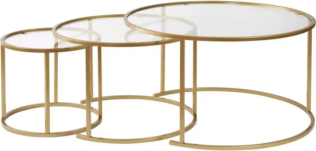 Set 3 masute cafea AURUM, transparent/auriu, sticla/metal