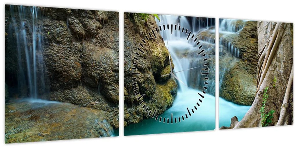 Tablou - Râu cu cascade (cu ceas) (90x30 cm)