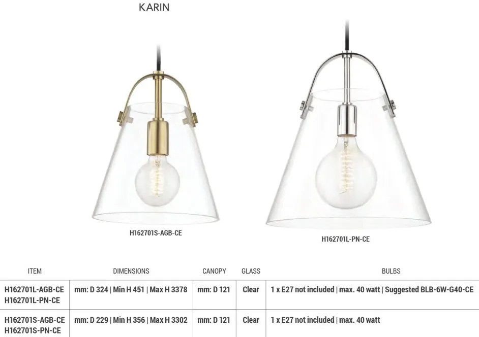 Pendul design modern KARIN small, nichel lucios