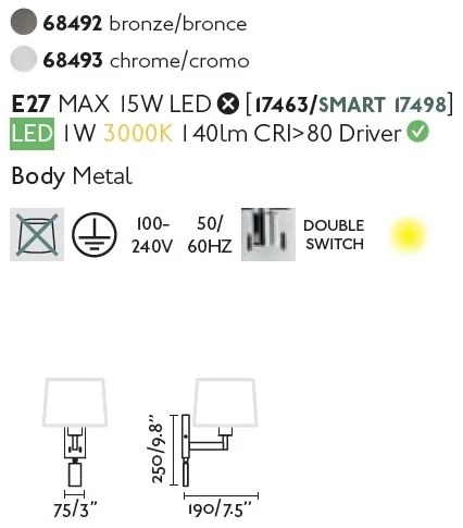 Aplica cu reader LED stil clasic design elegant ARTIS bronz/alb