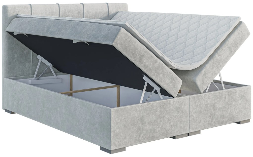 Pat de o persoană boxspring 120 cm Ruffy (gri deschis) (cu saltea și sp. depozitare). 1043445