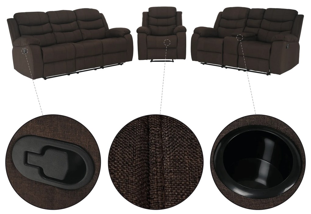 Canapea 3+2+1, material textil maro, FABRON 2 NEW
