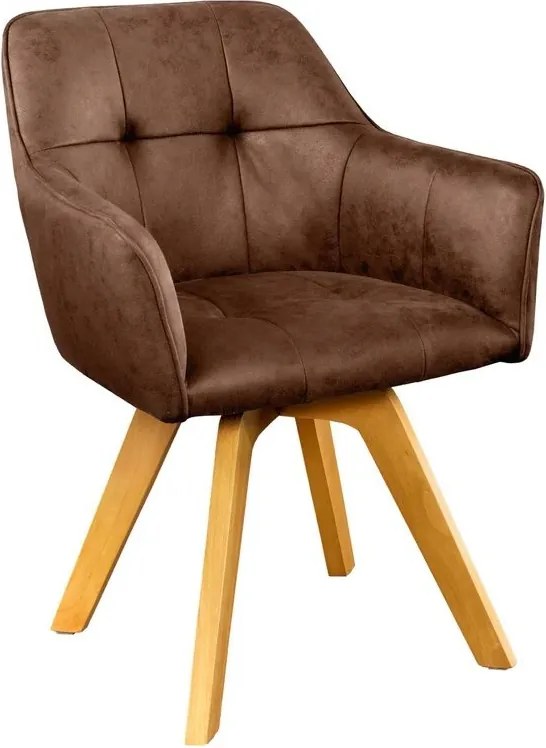 Set de 2 scaune pivotante Loft, Lemn, Microfibra, Maro antic A-42389 VC