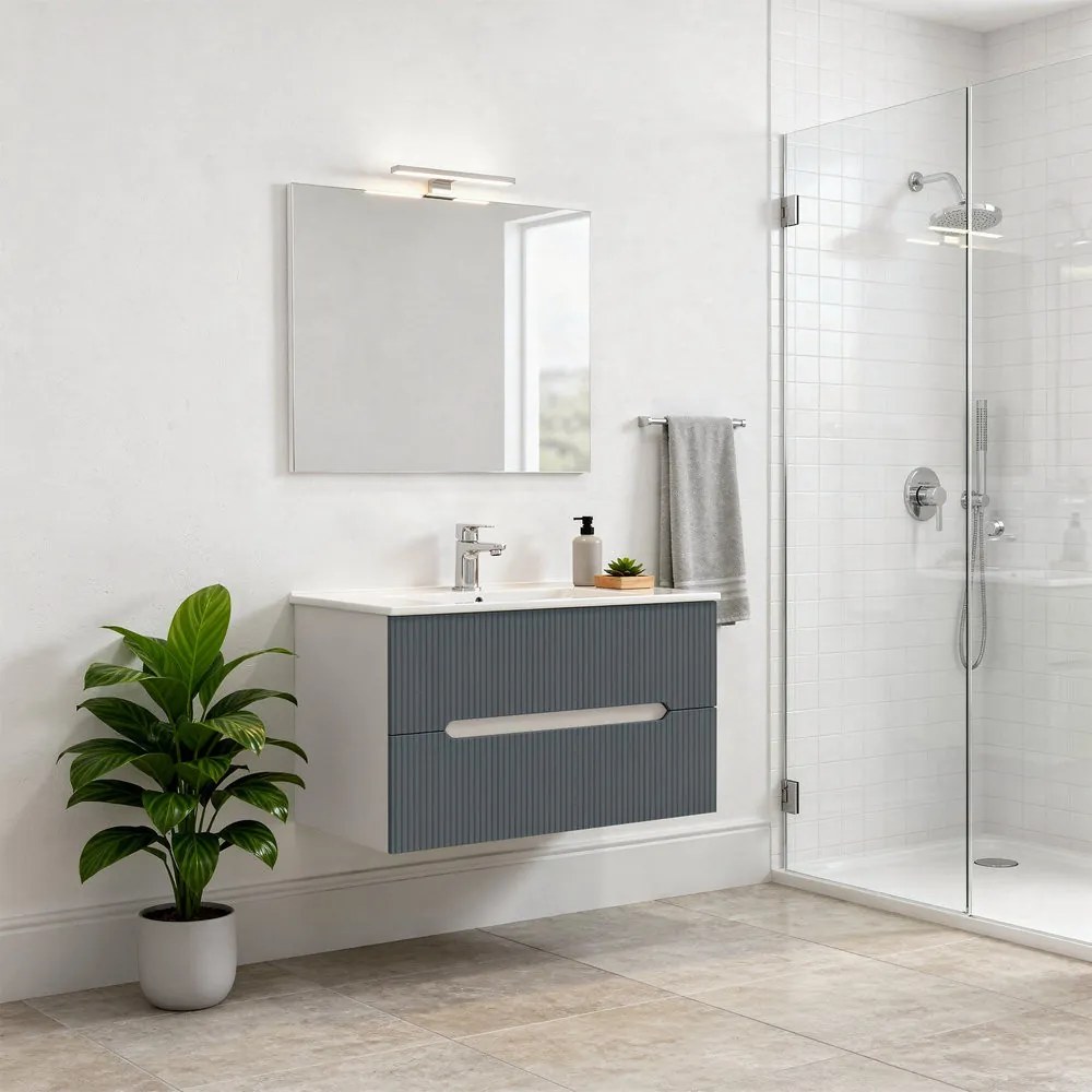 Trent 80 dulap de baie inferior cu chiuvetă ceramică (2 sertare) alb-gri antracit