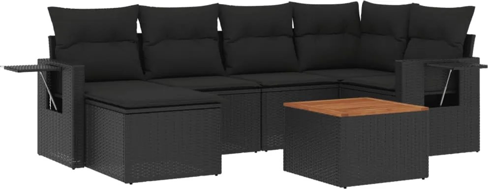 vidaXL Set canapele de grădină cu perne, 7 piese, negru, poliratan