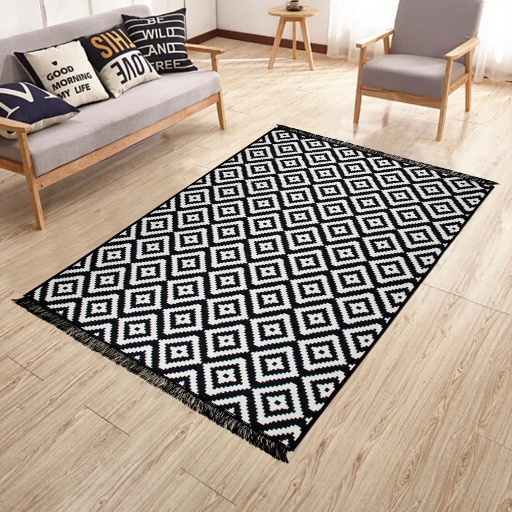 Covor reversibil Cihan Bilisim Tekstil Helen, 120 x 180 cm, alb-negru