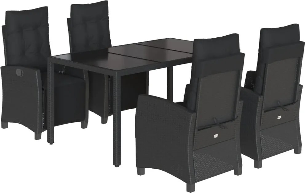 vidaXL Set mobilier de grădină cu perne, 5 piese, negru, poliratan