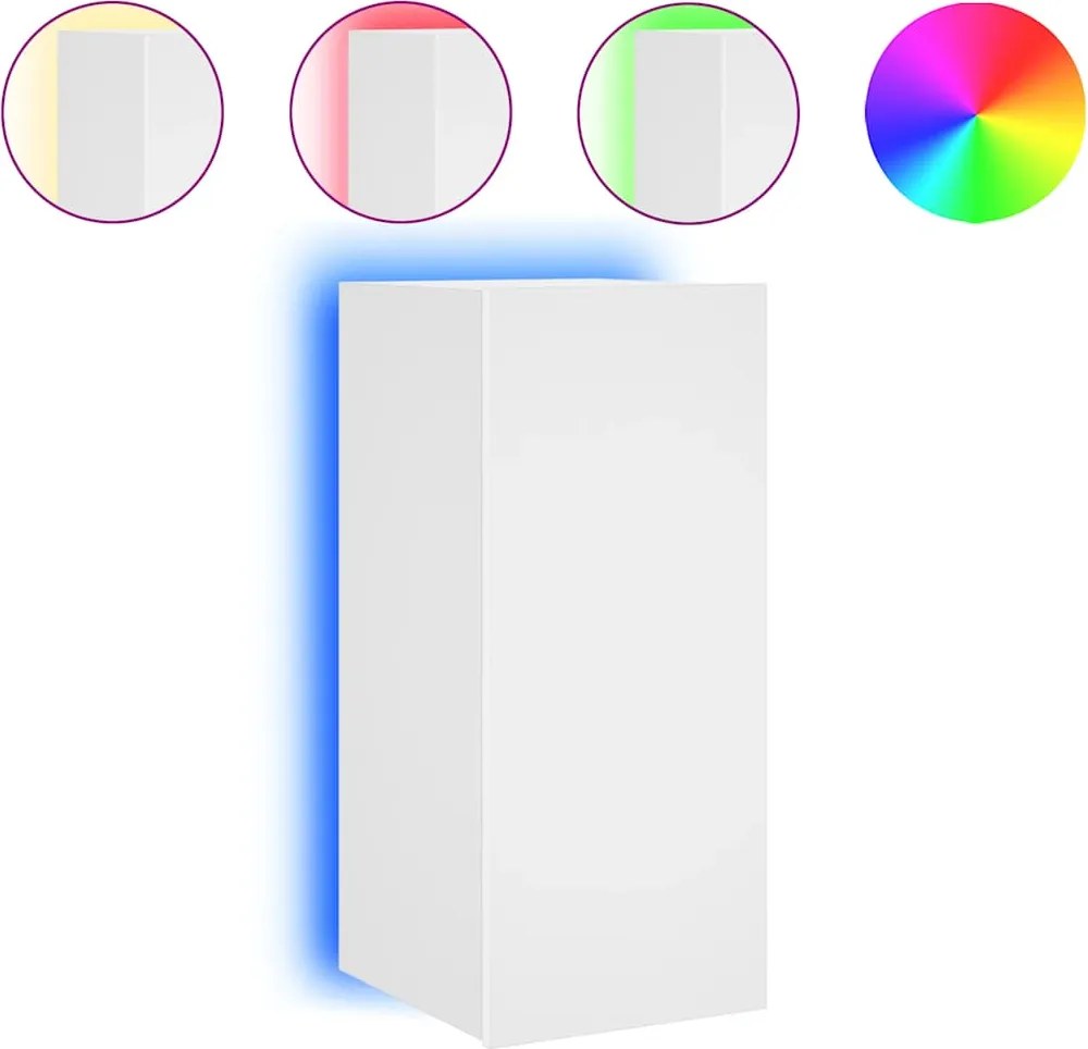 vidaXL Comodă TV de perete cu lumini LED, alb, 30,5x35x70 cm