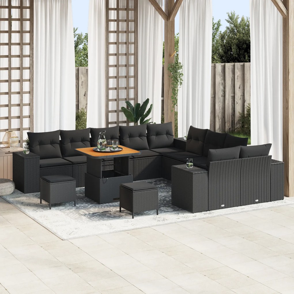 vidaXL Set de canapele pentru grădină 13 pcs Negru poliratan