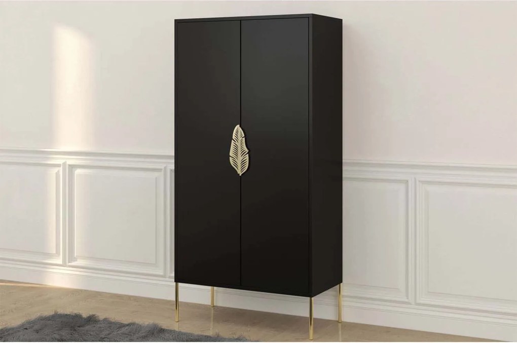 Dulap TV lemn masiv Merlin Personalizabilă Accesorii placate cu Aur, 80,1 × 40 × 160 cm - Alb