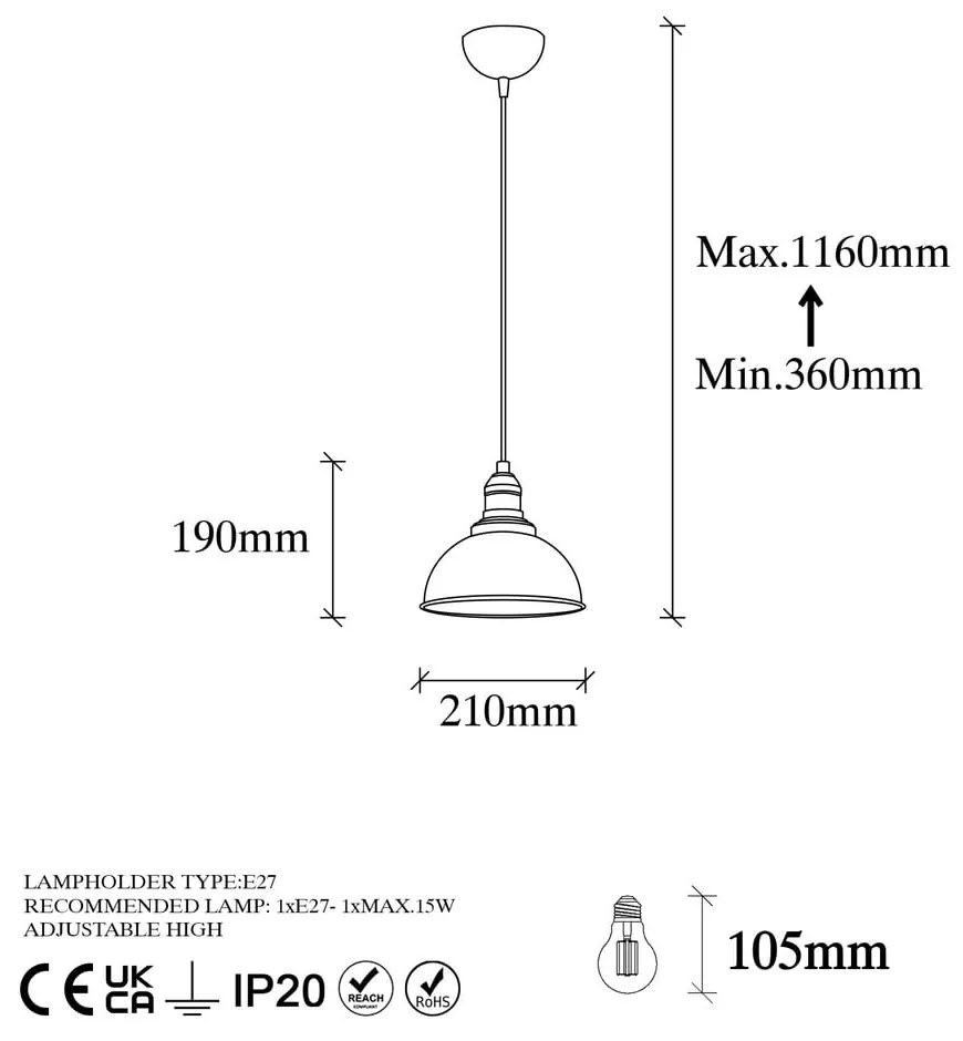 Lustră în culoarea bronz cu abajur din metal ø 21 cm Varzan – Opviq lights