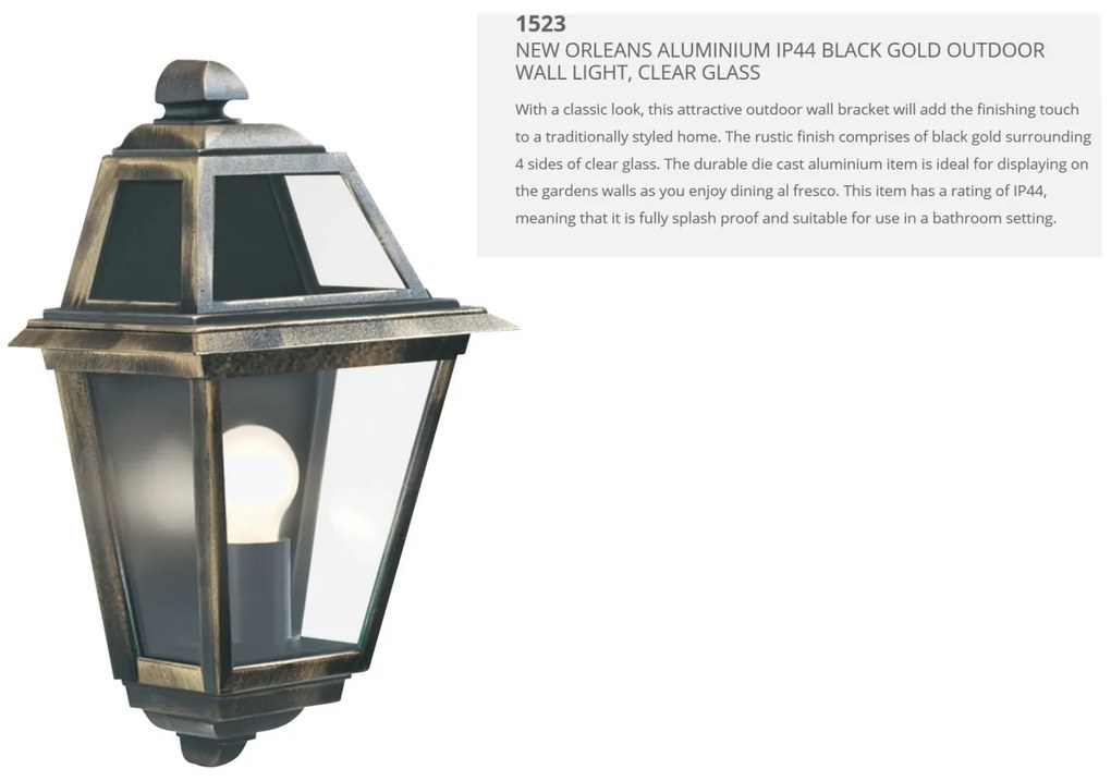 Aplica de perete exterior stil traditional IP44 New Orleans 1523 SRT