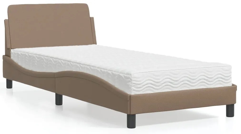 vidaXL Pat cu saltea, cappuccino, 90x200 cm piele ecologică