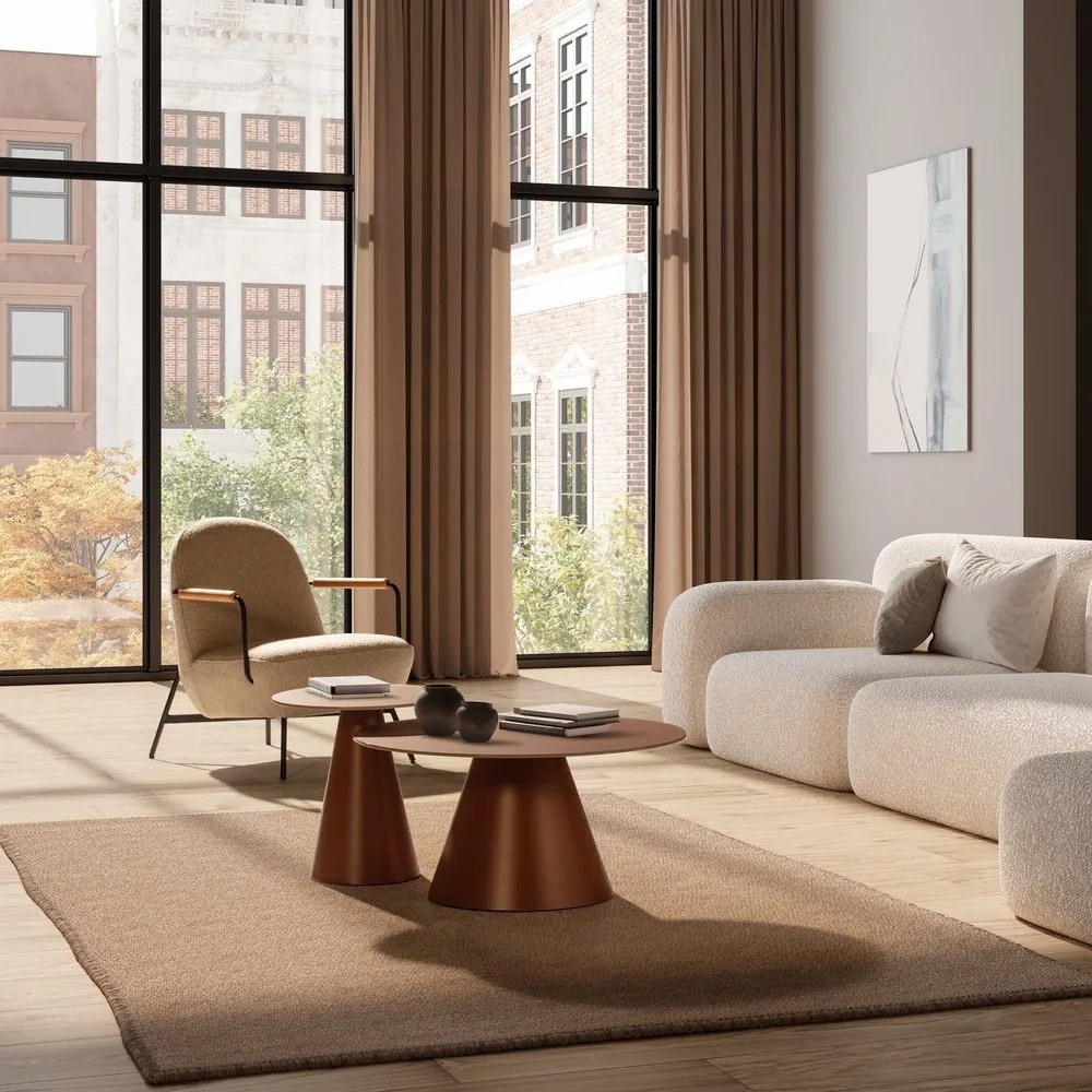 Măsuțe de cafea maro 2 buc. rotunde cu blat din sticlă ø 80 cm Vida – MOME