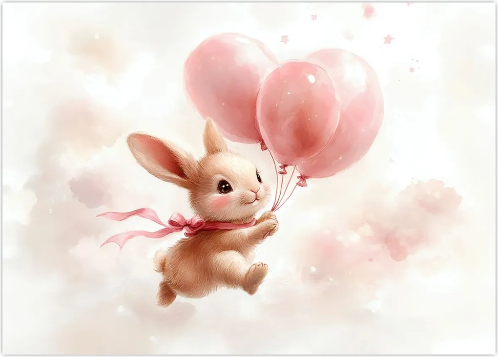 Tablou pe sticlă - Iepuraș cu Baloane (70x50 cm)