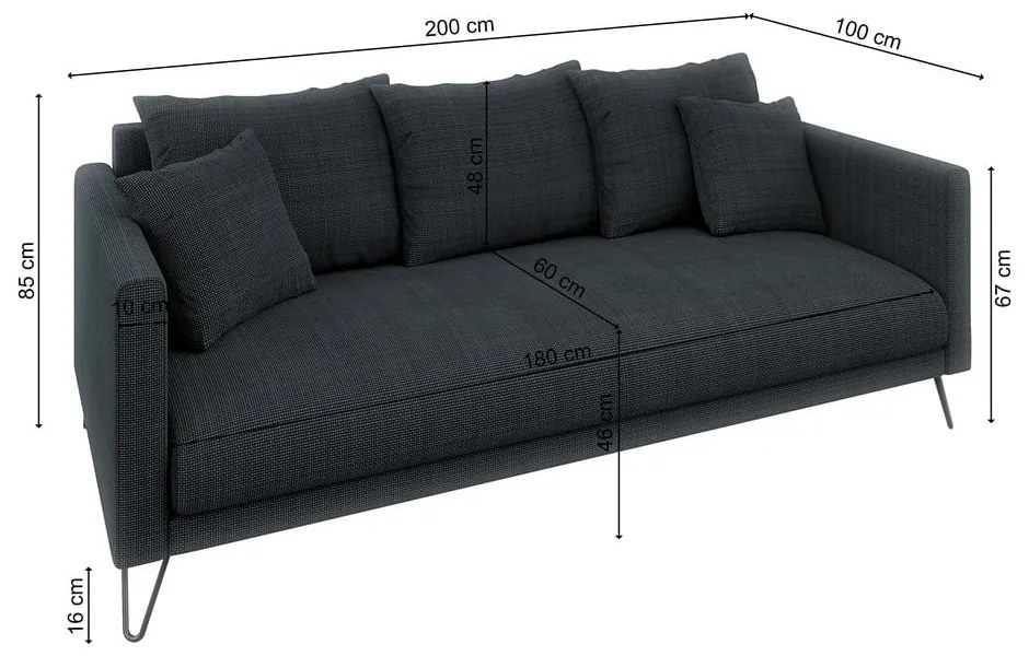 Canapea gri închis cu tapițerie din chenille 200 cm Freya – Ropez