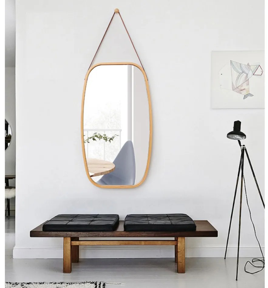 Oglindă suspendată cu ramă din bambus Lemi 3, 43 x1,5 x 76 cm