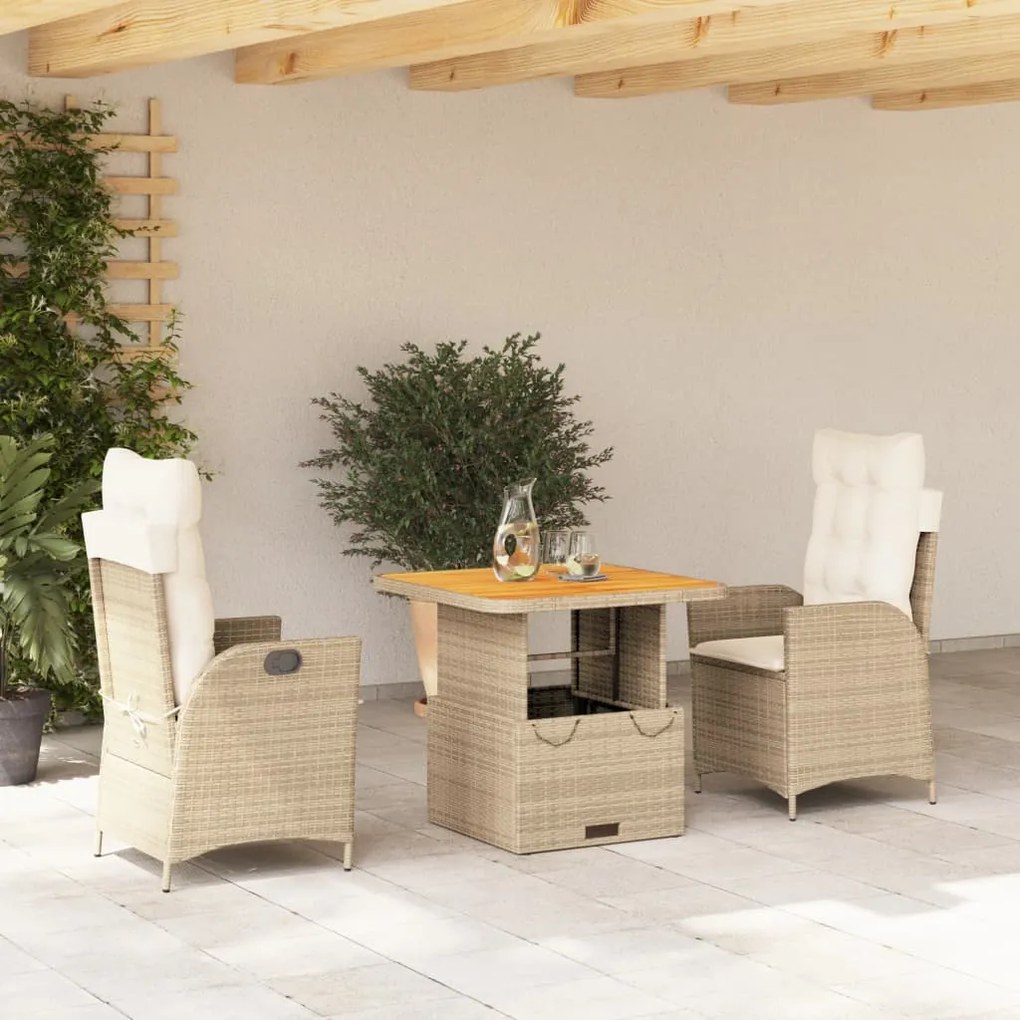 3277469 vidaXL Set mobilier de grădină cu perne, 3 piese, bej, poliratan