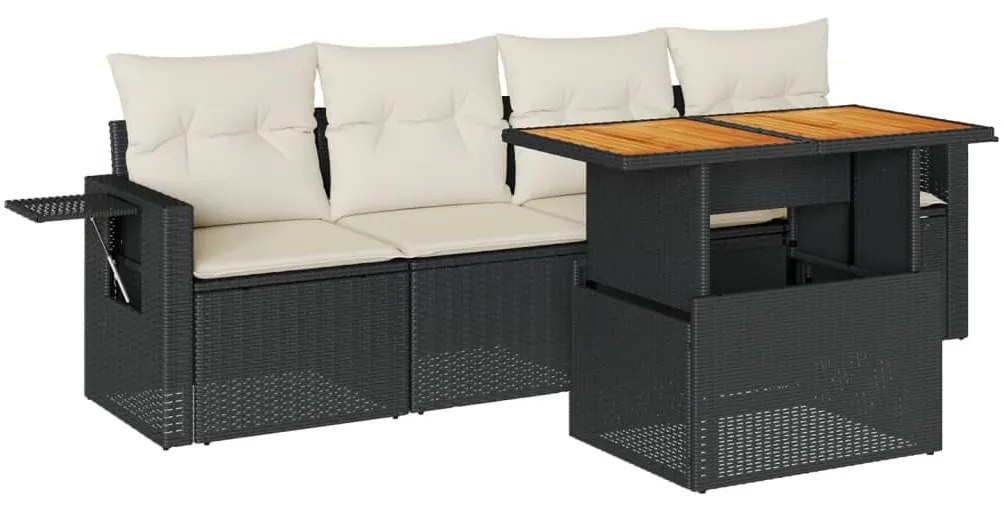 3327094 vidaXL Set mobilier de grădină cu perne, 5 piese, negru, poliratan