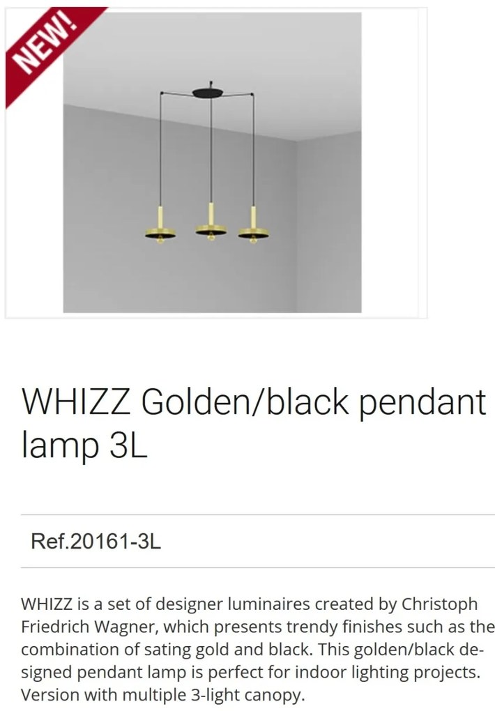 Lustra cu 3 Pendule design modern WHIZZ auriu/negru