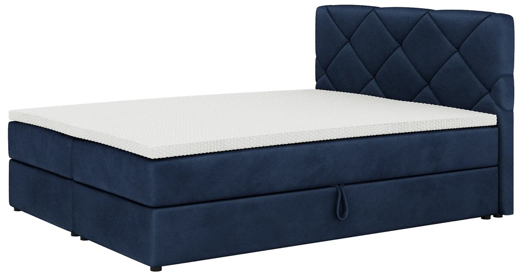 Pat matrimonial Boxspring 140x200 cm Karum Comfort (albastru închis) (cu somieră și saltea). 1056018