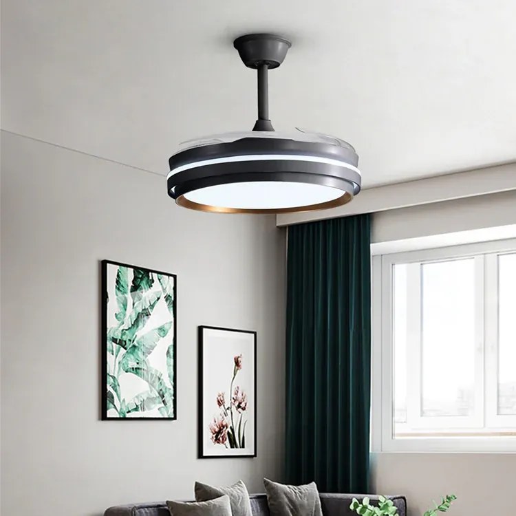 Lustra cu ventilator, ESC-417YY BK, design modern, Negru