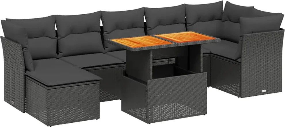 vidaXL Set mobilier de grădină cu perne, 8 piese, negru, poliratan
