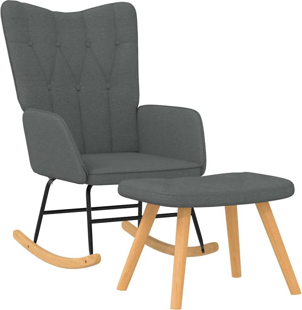 vidaXL Scaun balansoar cu taburet, gri închis, textil