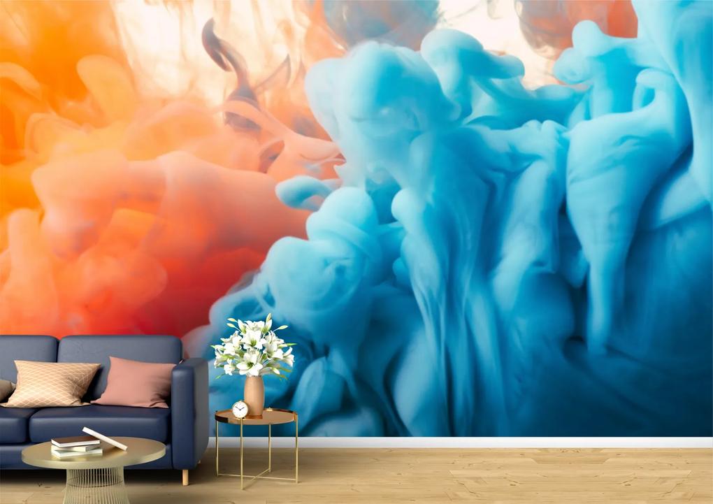 Tapet Premium Canvas - Fum colorat in nuante de rosu si albastru abstract