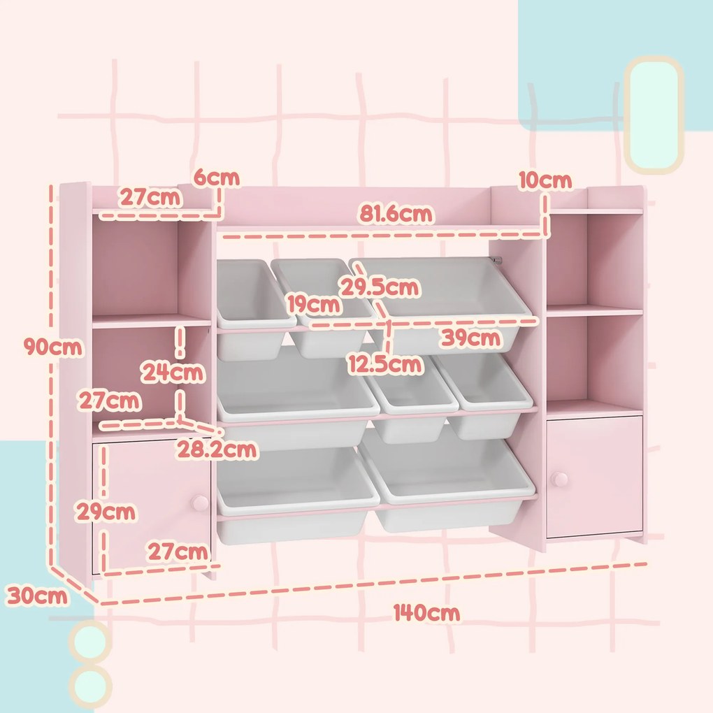 AIYAPLAY Raft de depozitare pentru jucării și cărți, pentru curățenie ordonată, 8 sertare detașabile, Roz | Aosom Romania