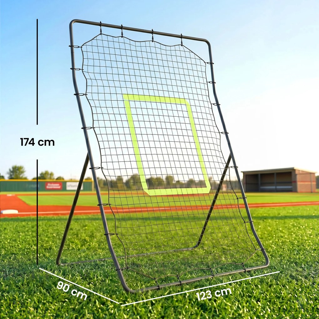 HOMCOM Plasă Rebounder Pliabilă pentru Fotbal și Baseball cu 21 de Corzi și Zonă de Precizie, 123x90x174 cm, Negru | Aosom Romania