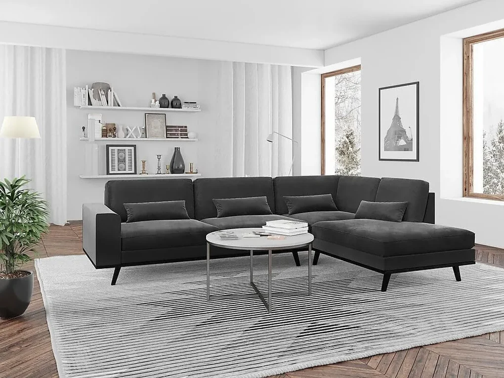 Colțar Seattle K106 Gri inchis, 291x202x85cm, Picioare: De lemn, Lemn: Pin