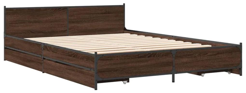 3279931 vidaXL Cadru de pat cu sertare, stejar maro, 150x200 cm lemn prelucrat