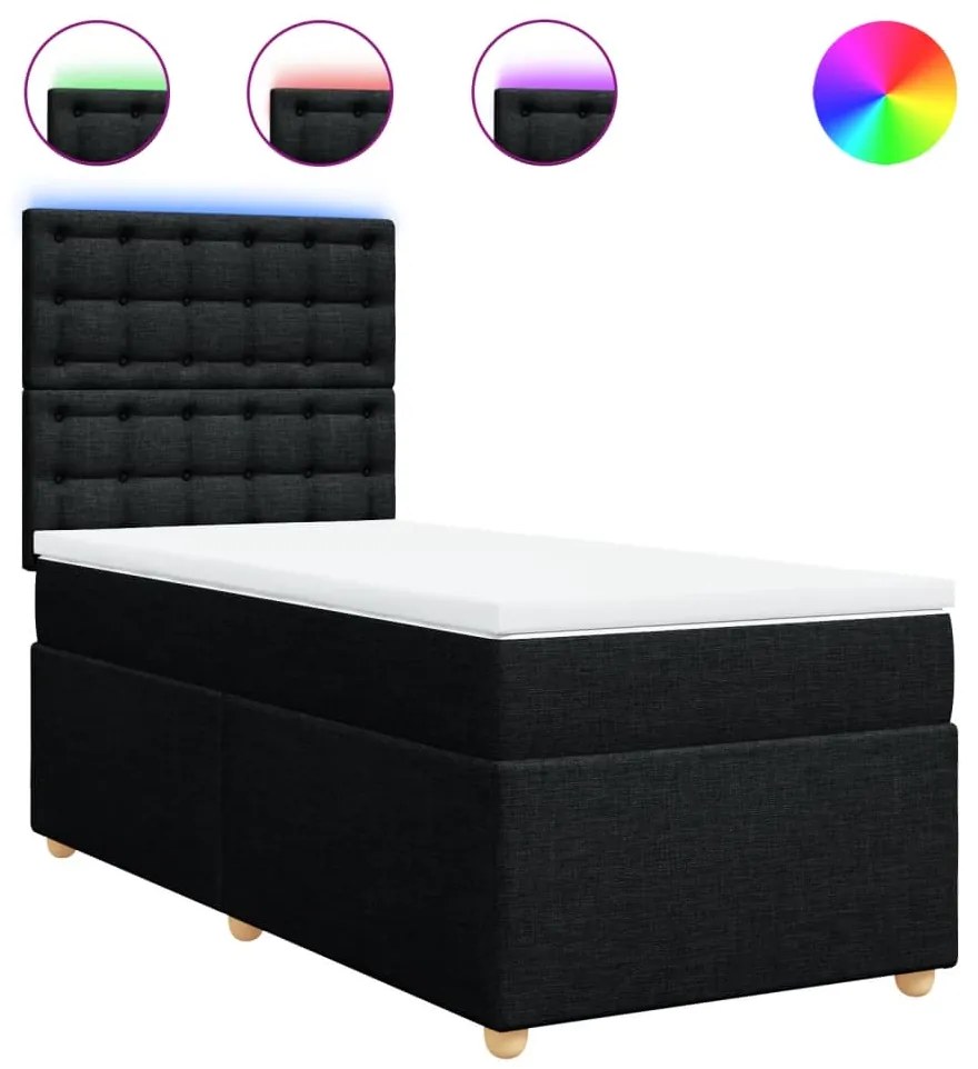 vidaXL Pat box spring cu saltea, negru, 90x190 cm, textil