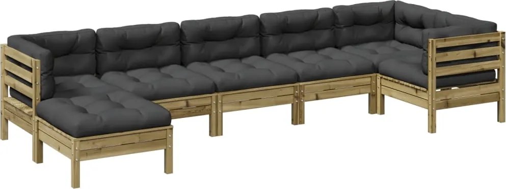 vidaXL Set canapele grădină cu perne, 7 piese, lemn de pin tratat