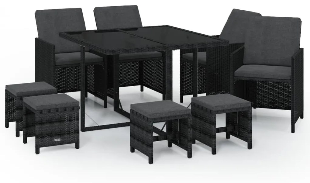 3095508 vidaXL Set mobilier de grădină cu perne, 9 piese, negru, poliratan