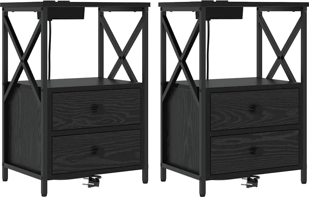 vidaXL Dulap de noapte cu sertar 2 pcs Stejar Negru 40 x 31 x 60 cm