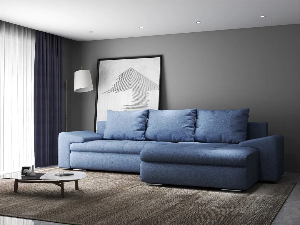 Colțar extensibil dumonde cu ladă de depozitare si sezut confortabil din spuma high-density, Leonardo Enjoy Albastru 260x185 cm II