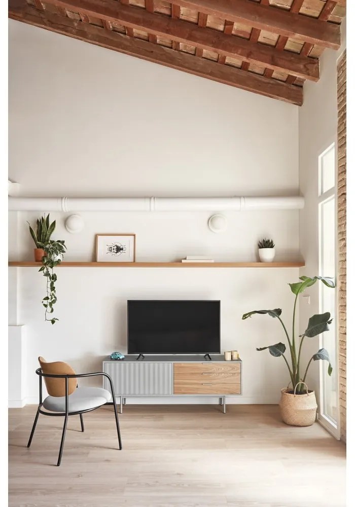 Comodă TV gri/în culoare naturală cu aspect de lemn de stejar 140x52 cm Sierra – Teulat