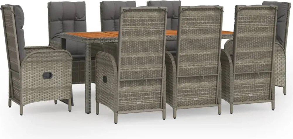 vidaXL Set mobilier grădină cu perne, 9 piese, gri, poliratan
