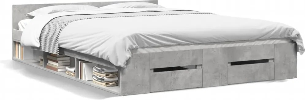 vidaXL Cadru de pat cu sertare, gri beton, 140x190 cm, lemn prelucrat