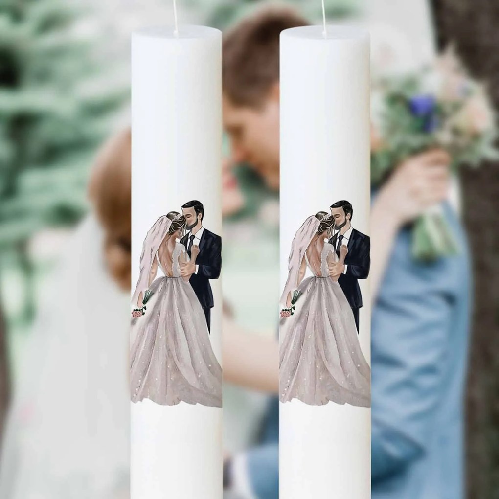 Set 2 Lumanari Nunta mireasa si mire imbratisati cu negru 5,5 cm, 40 cm