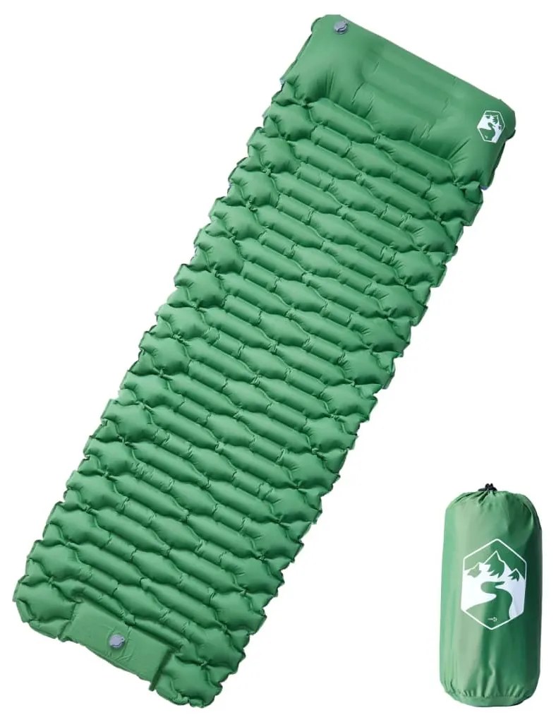 vidaXL Saltea camping auto-gonflabilă, cu pernă, 1 persoană, verde