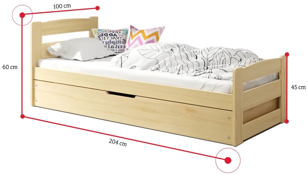Supermobel Pat pentru copii ERNIE P1, natural, 90x200 cm + saltea + somieră GRATIS