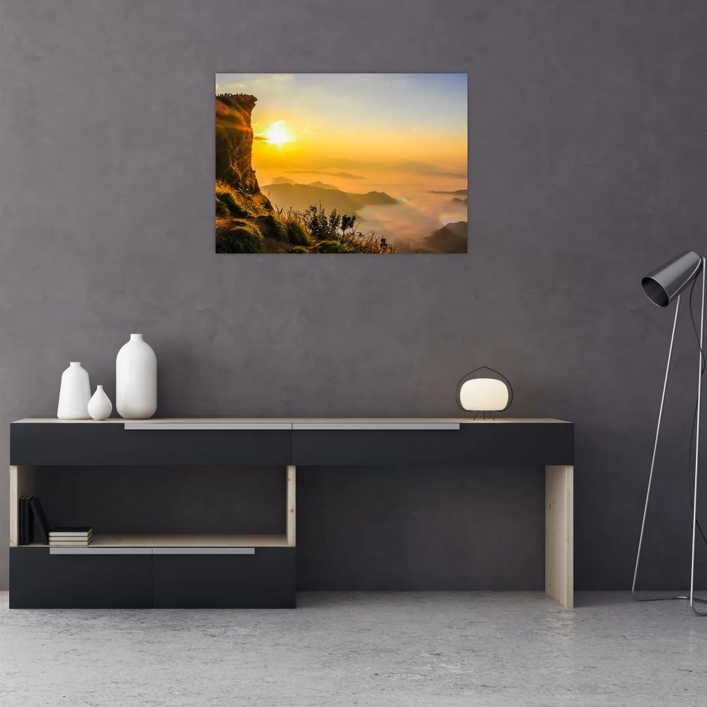 Tablou pe sticlă - Ceața de dimineață în vale (70x50 cm)