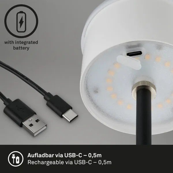 Brilo - Lampă LED de birou reîncărcabilă KIKI, cu control tactil, 2,6W/5V, IP44, 2600 mAh, neagră