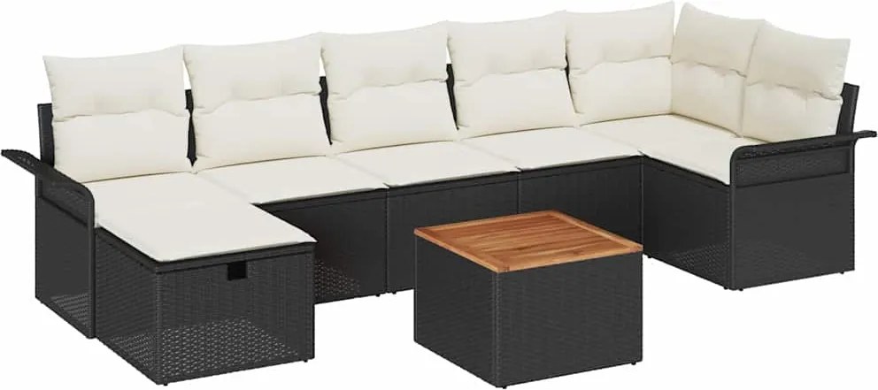 vidaXL Set de canapele pentru grădină cu pernă 8 pcs Negru poliratan