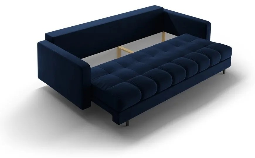 Canapea albastru-închis extensibilă, cu spațiu de depozitare cu tapițerie din catifea 222 cm Bali – Cosmopolitan Design